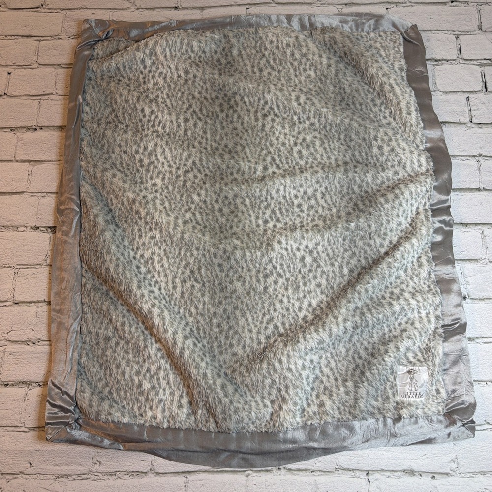 Little Giraffe Luxe Baby Blanket 32 x 28 Gray Satin Trim Reversible Furry Lovey